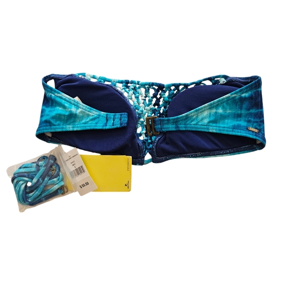 NWT RIP CURL Tie Dye Lattice Bikini Bandeau Strapless Top Turquoise Blue - Picture 4 of 5